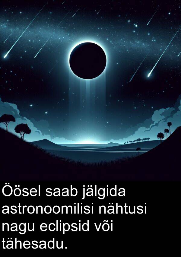 saab: Öösel saab jälgida astronoomilisi nähtusi nagu eclipsid või tähesadu.