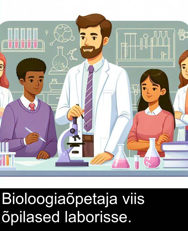 õpilased: Bioloogiaõpetaja viis õpilased laborisse.