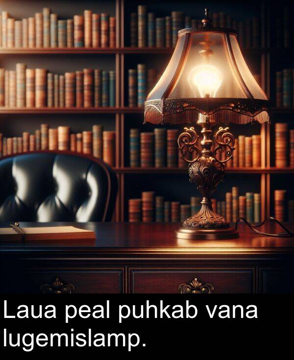 peal: Laua peal puhkab vana lugemislamp.