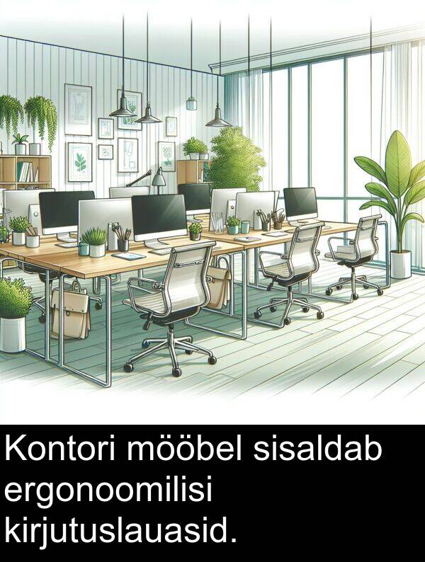 mööbel: Kontori mööbel sisaldab ergonoomilisi kirjutuslauasid.