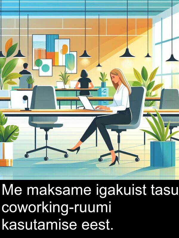 eest: Me maksame igakuist tasu coworking-ruumi kasutamise eest.