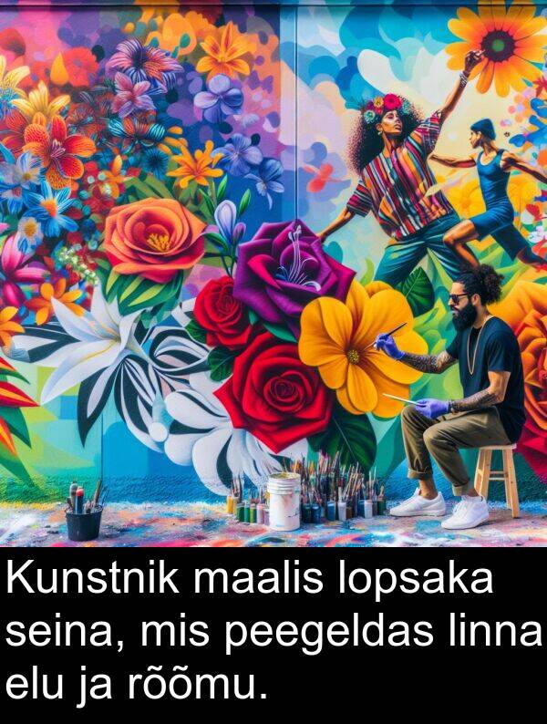 lopsaka: Kunstnik maalis lopsaka seina, mis peegeldas linna elu ja rõõmu.