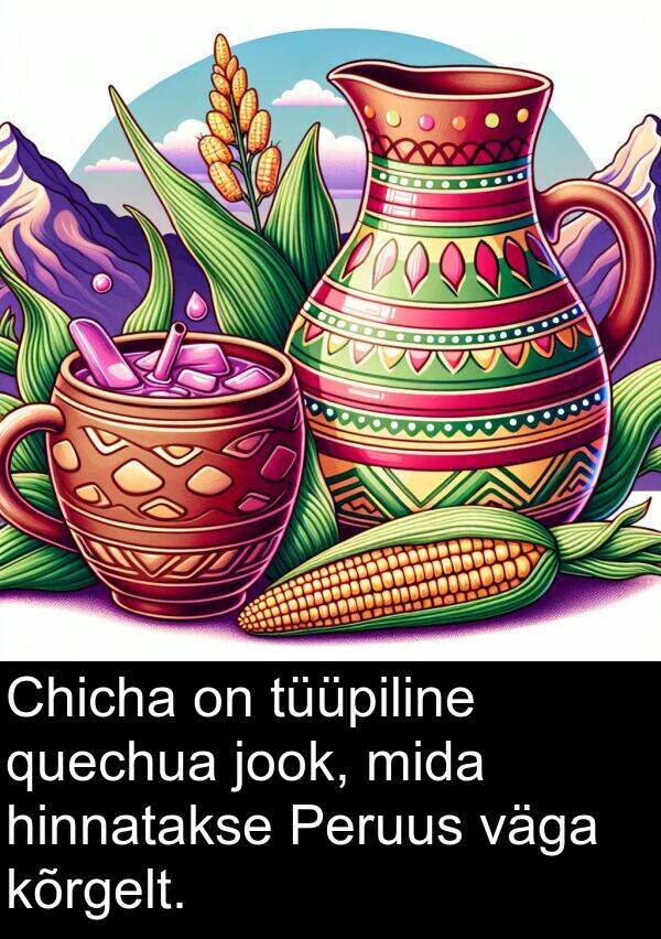 jook: Chicha on tüüpiline quechua jook, mida hinnatakse Peruus väga kõrgelt.