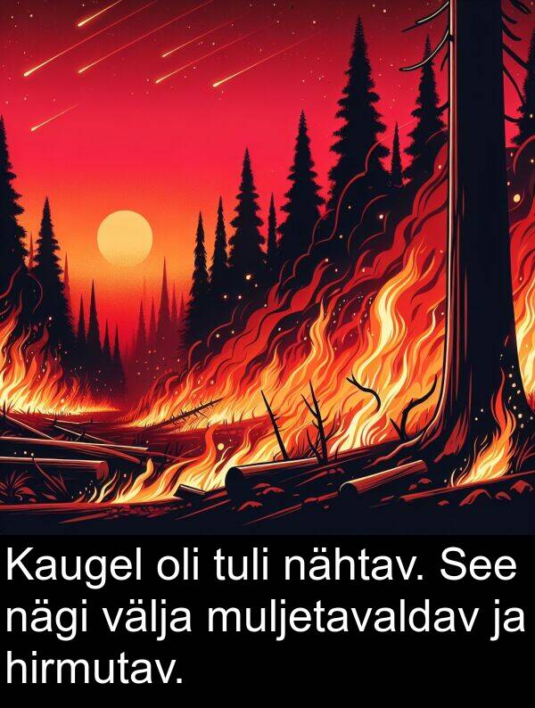 tuli: Kaugel oli tuli nähtav. See nägi välja muljetavaldav ja hirmutav.