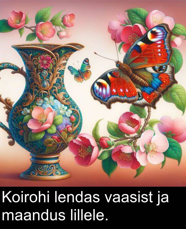 lendas: Koirohi lendas vaasist ja maandus lillele.