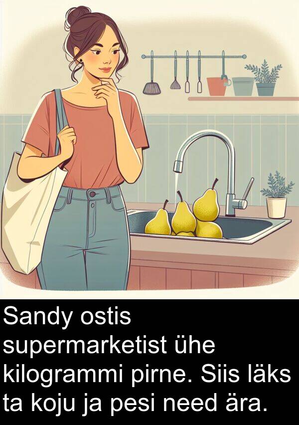 ära: Sandy ostis supermarketist ühe kilogrammi pirne. Siis läks ta koju ja pesi need ära.