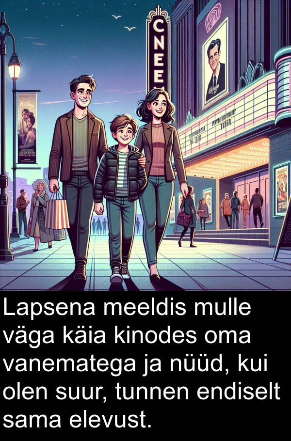 endiselt: Lapsena meeldis mulle väga käia kinodes oma vanematega ja nüüd, kui olen suur, tunnen endiselt sama elevust.