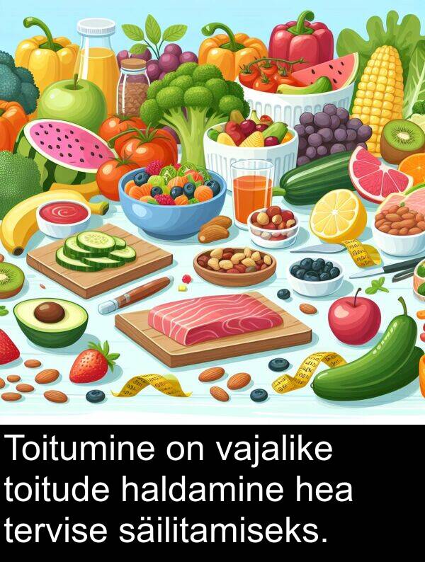 hea: Toitumine on vajalike toitude haldamine hea tervise säilitamiseks.