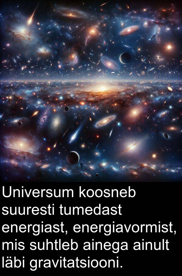 gravitatsiooni: Universum koosneb suuresti tumedast energiast, energiavormist, mis suhtleb ainega ainult läbi gravitatsiooni.