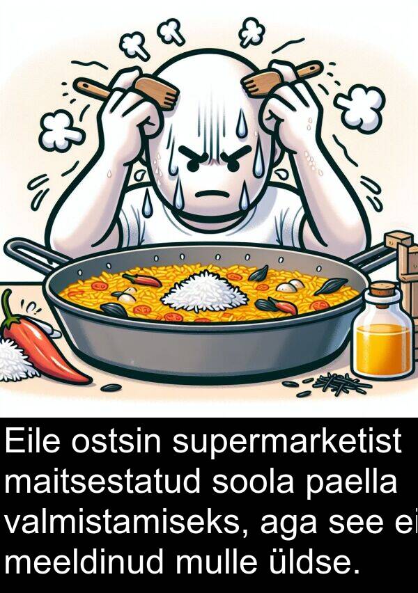 maitsestatud: Eile ostsin supermarketist maitsestatud soola paella valmistamiseks, aga see ei meeldinud mulle üldse.