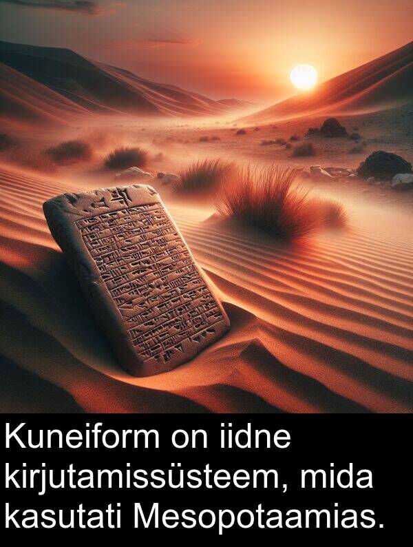 iidne: Kuneiform on iidne kirjutamissüsteem, mida kasutati Mesopotaamias.