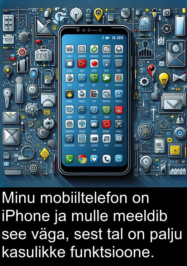 tal: Minu mobiiltelefon on iPhone ja mulle meeldib see väga, sest tal on palju kasulikke funktsioone.