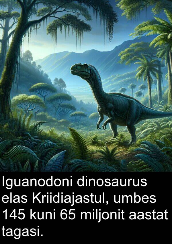 aastat: Iguanodoni dinosaurus elas Kriidiajastul, umbes 145 kuni 65 miljonit aastat tagasi.