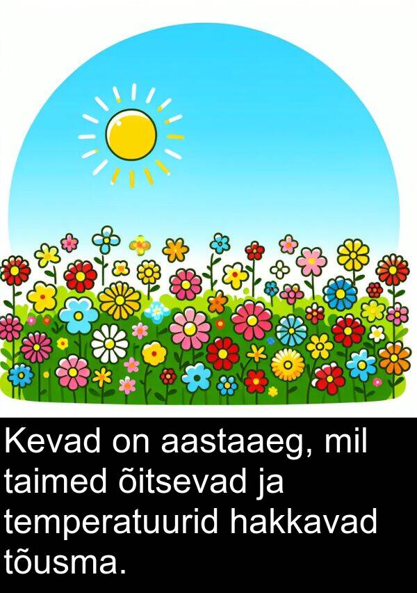 õitsevad: Kevad on aastaaeg, mil taimed õitsevad ja temperatuurid hakkavad tõusma.