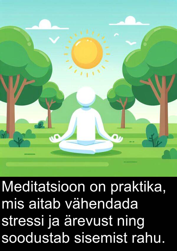 ning: Meditatsioon on praktika, mis aitab vähendada stressi ja ärevust ning soodustab sisemist rahu.