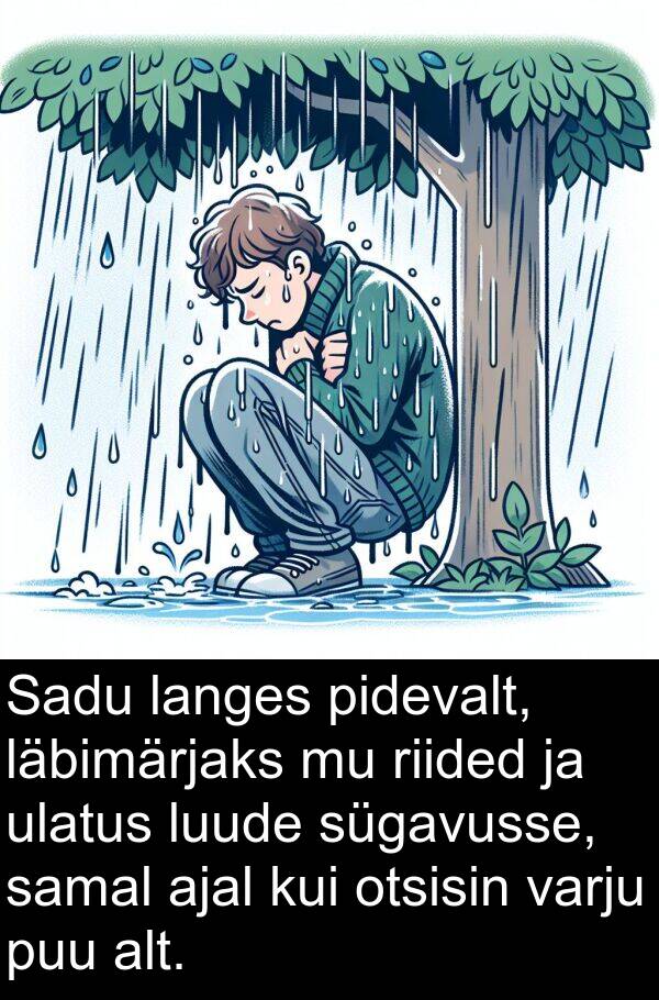 ulatus: Sadu langes pidevalt, läbimärjaks mu riided ja ulatus luude sügavusse, samal ajal kui otsisin varju puu alt.