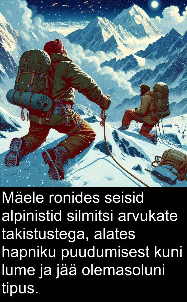 hapniku: Mäele ronides seisid alpinistid silmitsi arvukate takistustega, alates hapniku puudumisest kuni lume ja jää olemasoluni tipus.