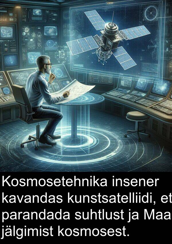 parandada: Kosmosetehnika insener kavandas kunstsatelliidi, et parandada suhtlust ja Maa jälgimist kosmosest.