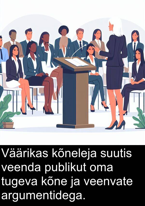 veenda: Väärikas kõneleja suutis veenda publikut oma tugeva kõne ja veenvate argumentidega.