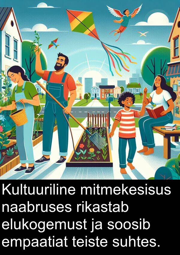 naabruses: Kultuuriline mitmekesisus naabruses rikastab elukogemust ja soosib empaatiat teiste suhtes.