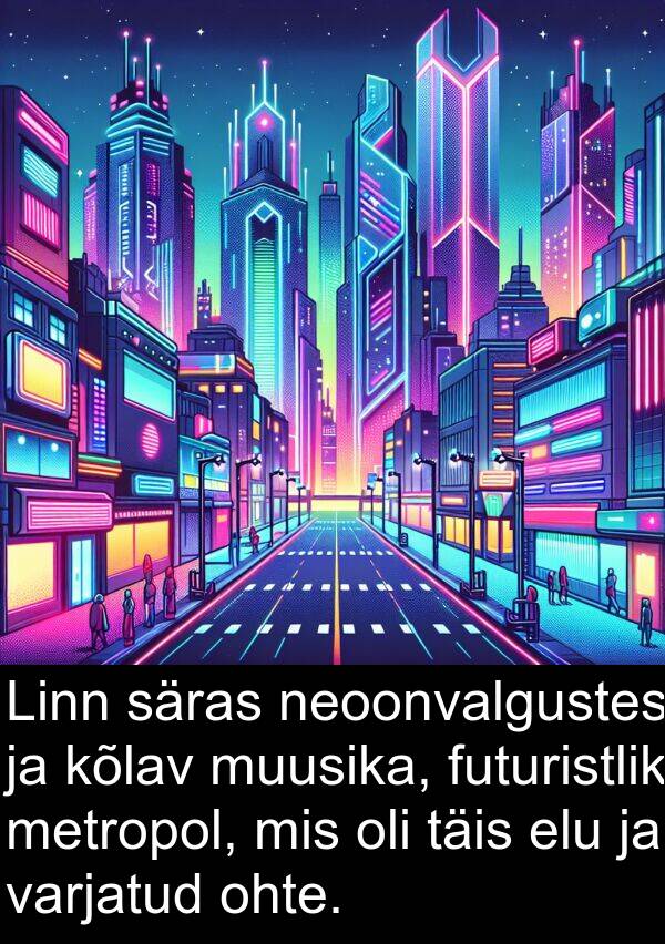 ohte: Linn säras neoonvalgustes ja kõlav muusika, futuristlik metropol, mis oli täis elu ja varjatud ohte.