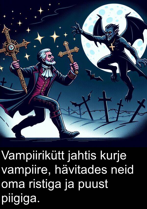 puust: Vampiirikütt jahtis kurje vampiire, hävitades neid oma ristiga ja puust piigiga.