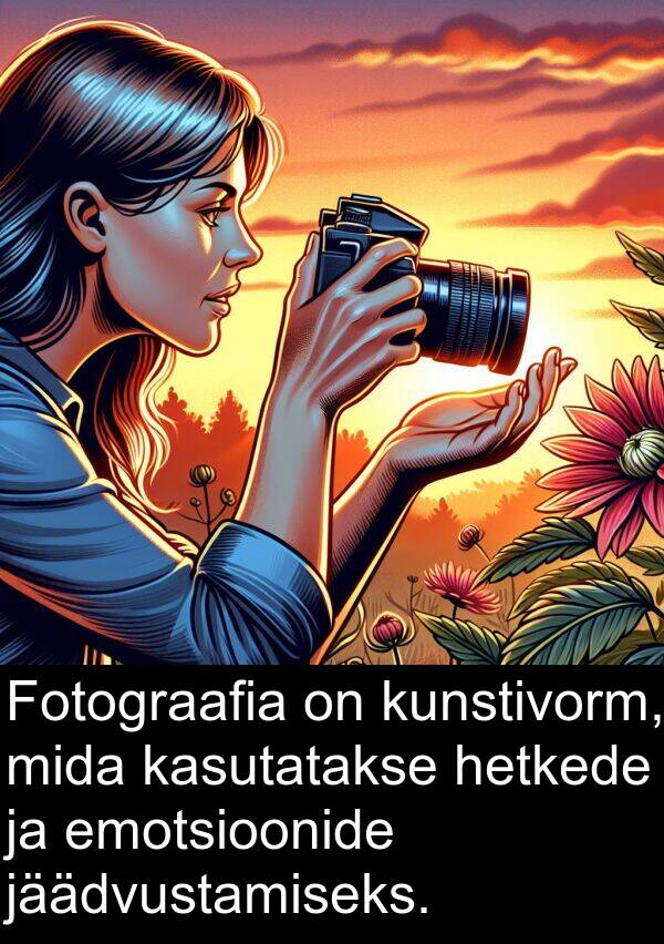 hetkede: Fotograafia on kunstivorm, mida kasutatakse hetkede ja emotsioonide jäädvustamiseks.