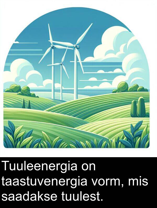 saadakse: Tuuleenergia on taastuvenergia vorm, mis saadakse tuulest.