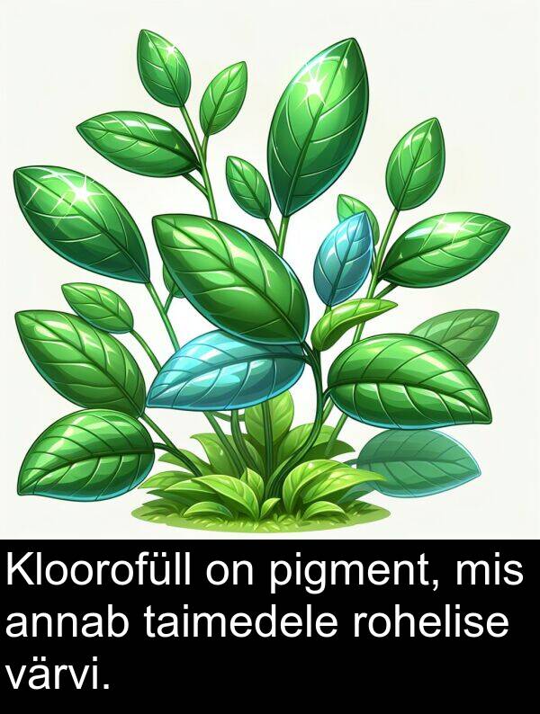 pigment: Kloorofüll on pigment, mis annab taimedele rohelise värvi.