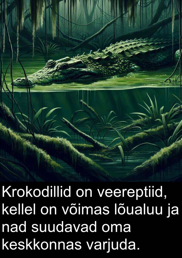 nad: Krokodillid on veereptiid, kellel on võimas lõualuu ja nad suudavad oma keskkonnas varjuda.