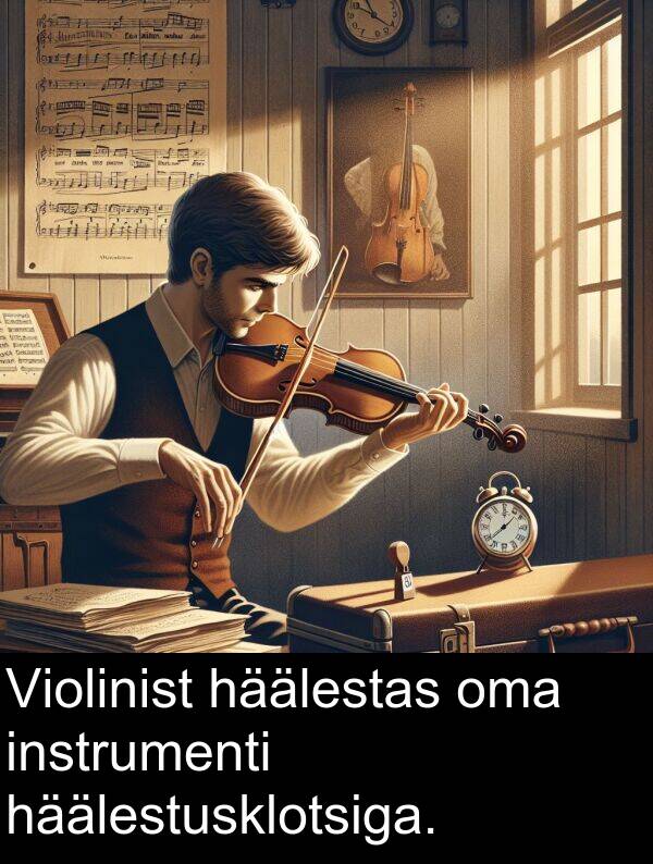 häälestusklotsiga: Violinist häälestas oma instrumenti häälestusklotsiga.