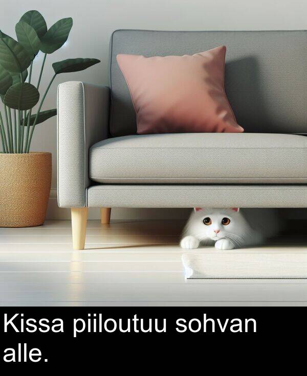 sohvan: Kissa piiloutuu sohvan alle.