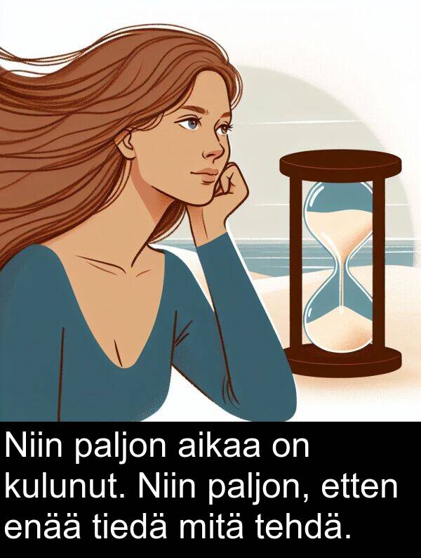 mitä: Niin paljon aikaa on kulunut. Niin paljon, etten enää tiedä mitä tehdä.