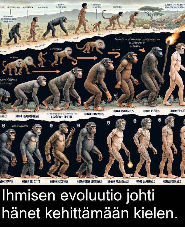 evoluutio: Ihmisen evoluutio johti hänet kehittämään kielen.