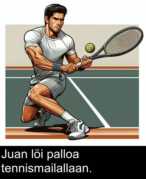 palloa: Juan löi palloa tennismailallaan.