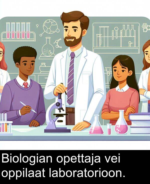 laboratorioon: Biologian opettaja vei oppilaat laboratorioon.