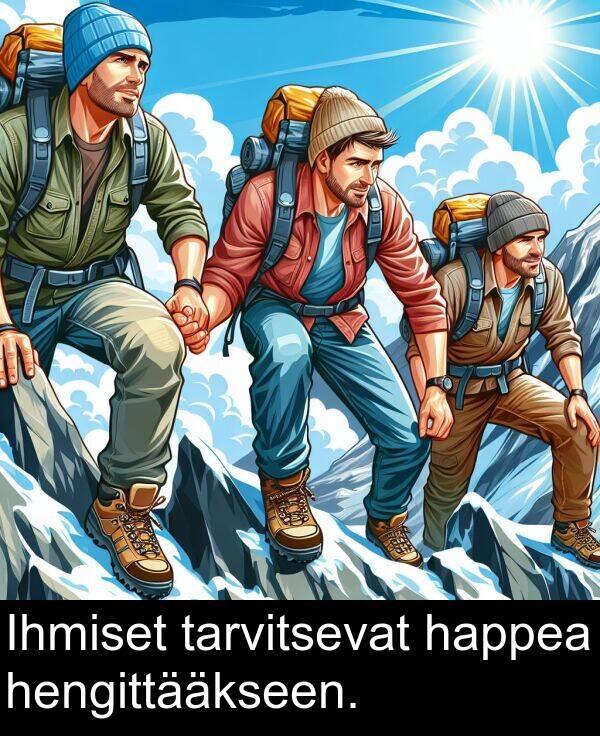 happea: Ihmiset tarvitsevat happea hengittääkseen.