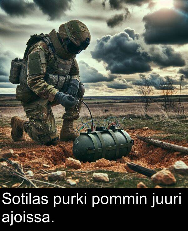 pommin: Sotilas purki pommin juuri ajoissa.