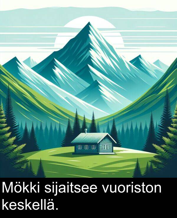 keskellä: Mökki sijaitsee vuoriston keskellä.