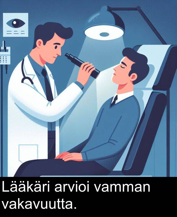 vamman: Lääkäri arvioi vamman vakavuutta.