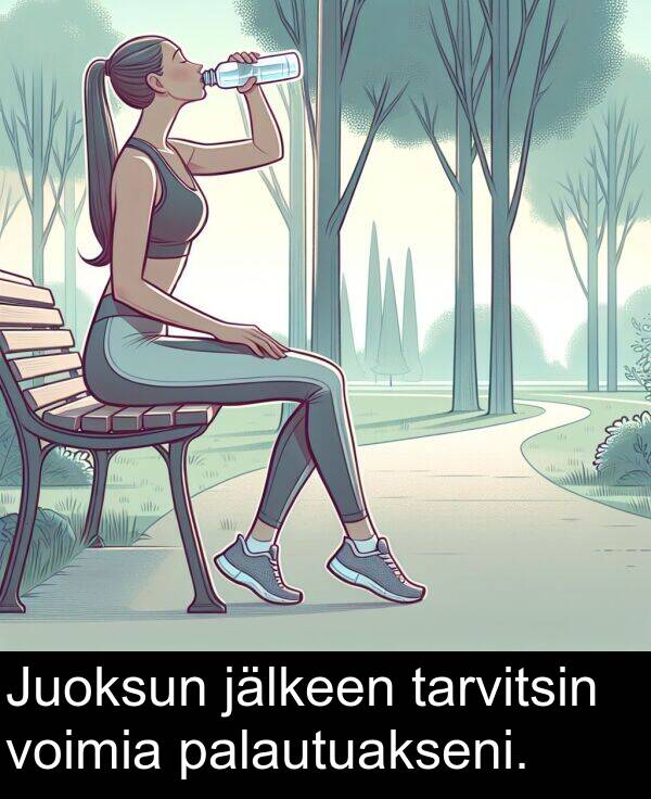 jälkeen: Juoksun jälkeen tarvitsin voimia palautuakseni.