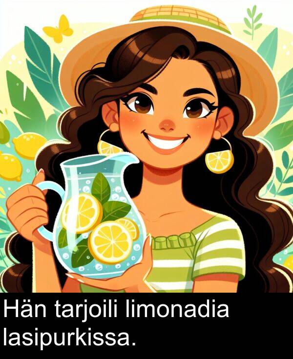 limonadia: Hän tarjoili limonadia lasipurkissa.