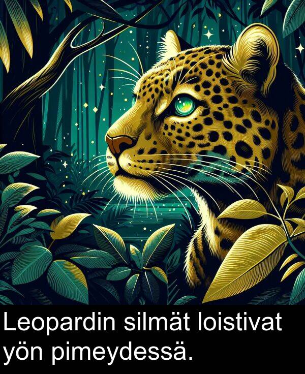 pimeydessä: Leopardin silmät loistivat yön pimeydessä.