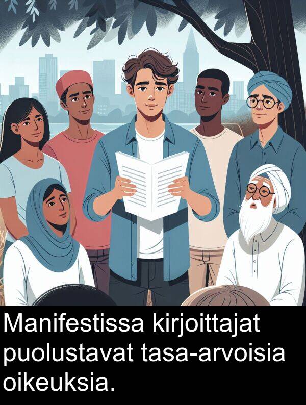 oikeuksia: Manifestissa kirjoittajat puolustavat tasa-arvoisia oikeuksia.