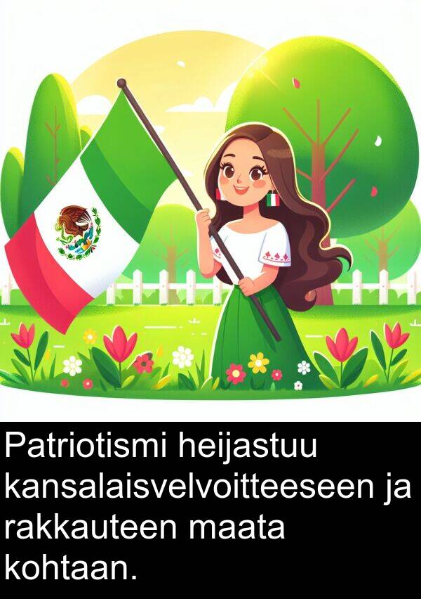 kohtaan: Patriotismi heijastuu kansalaisvelvoitteeseen ja rakkauteen maata kohtaan.