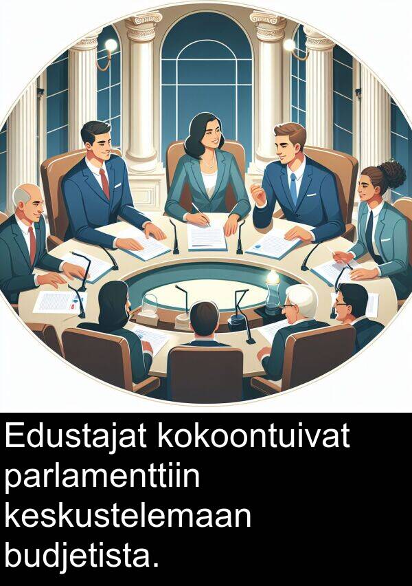 budjetista: Edustajat kokoontuivat parlamenttiin keskustelemaan budjetista.