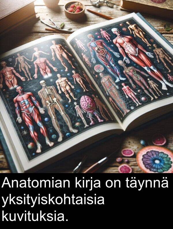 yksityiskohtaisia: Anatomian kirja on täynnä yksityiskohtaisia kuvituksia.