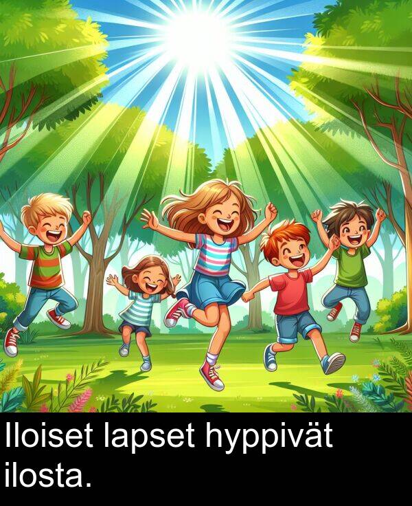 hyppivät: Iloiset lapset hyppivät ilosta.