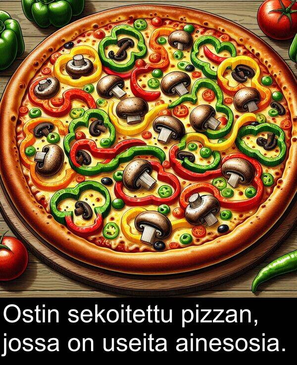 pizzan: Ostin sekoitettu pizzan, jossa on useita ainesosia.