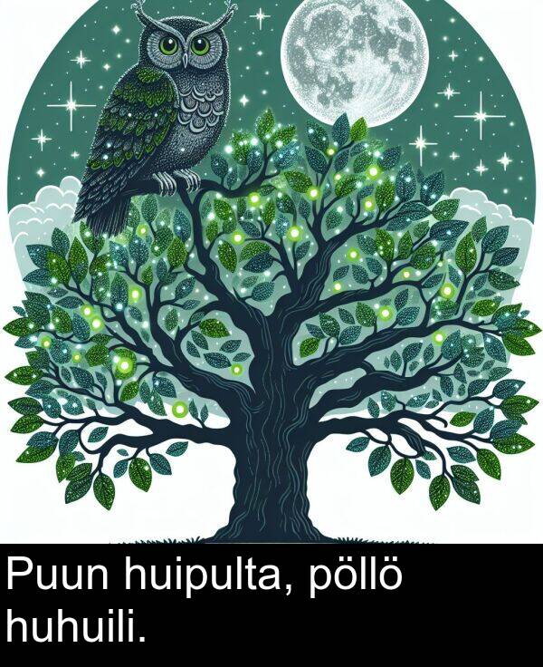 huhuili: Puun huipulta, pöllö huhuili.